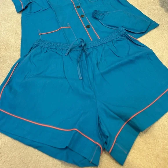 NWT Patiini Blue/Pink Pajama Set Shirt/Shorts with Matching Eye Mask Women’s M - Picture 4 of 7